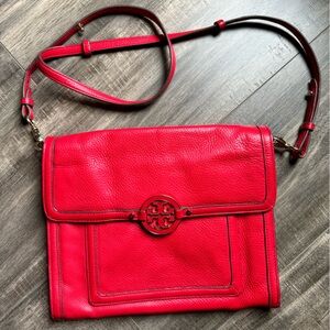 Tory Burch Bright Red Purse- gold hardware - longer strap